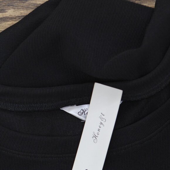 NWT Honey & T Womens Ribbed Ruffle Cap Sleeve Plus Size Dress Black 1X - Picture 3 of 5